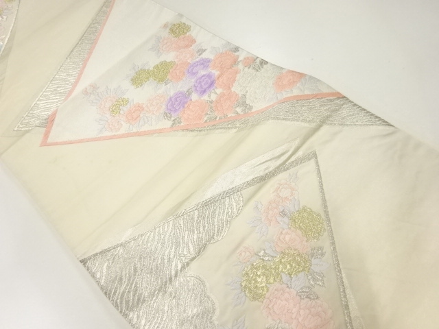 アンティーク　色紙に牡丹模様織出し袋帯（材料）